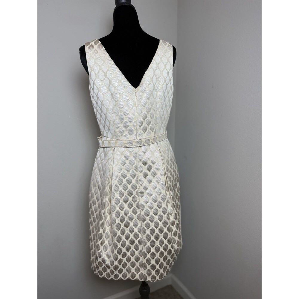 Eliza J Metallic Jacquard Fit & Flare Dress Belted Size 6 - Picture 5 of 16